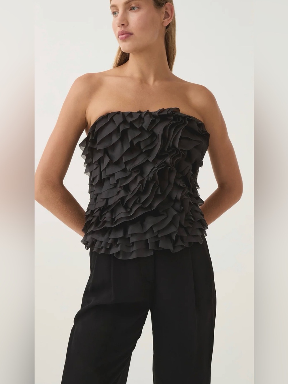 NWT AJE CHARMED BLACK ROSETTE RUFFLE BUSTIER CORSET TOP US SIZE 6